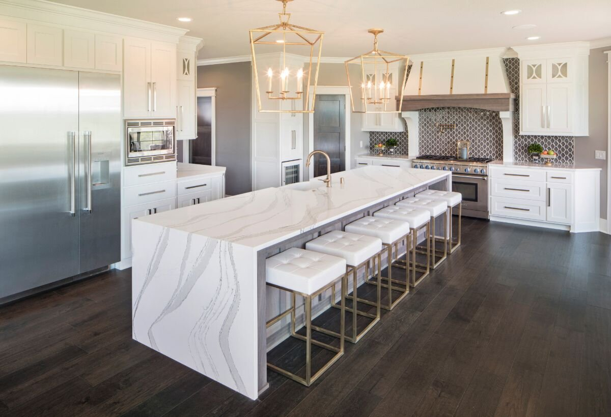 Waterfall Edge kitchen Islands: Sleek and Chic Quartz Design